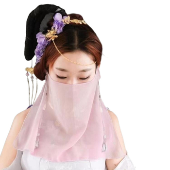 Hanfu stiliaus reguliuojamas pusiau permatomas veido skaras šalikas, marlės šalikai, audinys Lycra cotton, Spandex sudėtis