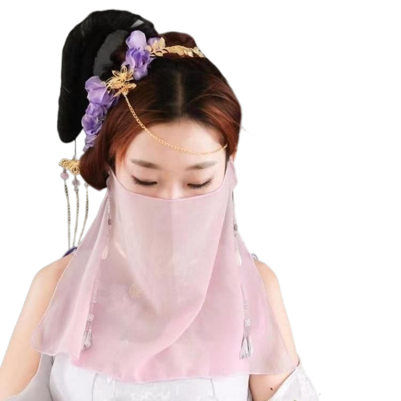 Hanfu stiliaus reguliuojamas pusiau permatomas veido skaras šalikas, marlės šalikai, audinys Lycra cotton, Spandex sudėtis