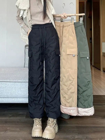 Дамски пухено-изолирани прави панталони, висока талия, ултра дебели, 50–70% пълнеж, полиестер