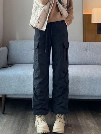 Дамски пухено-изолирани прави панталони, висока талия, ултра дебели, 50–70% пълнеж, полиестер