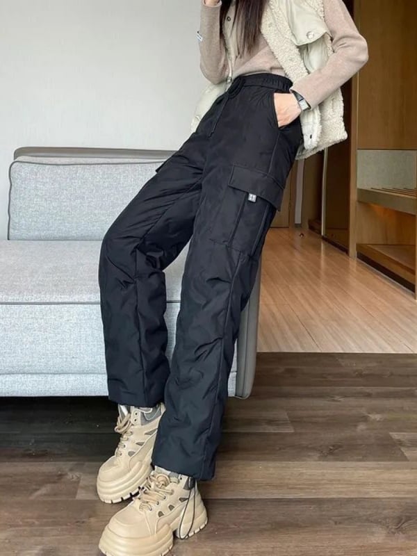 Дамски пухено-изолирани прави панталони, висока талия, ултра дебели, 50–70% пълнеж, полиестер