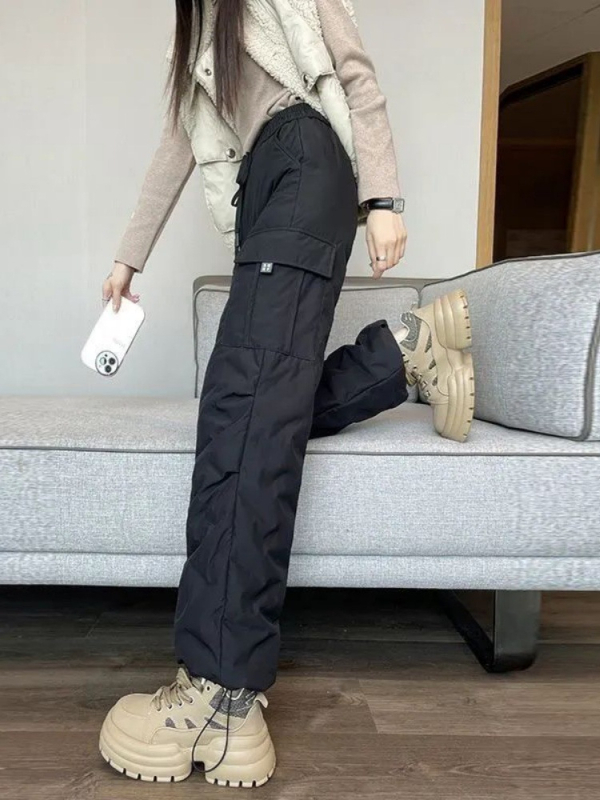 Дамски пухено-изолирани прави панталони, висока талия, ултра дебели, 50–70% пълнеж, полиестер