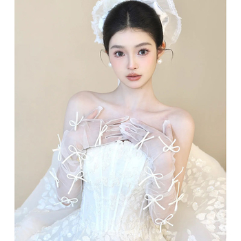 Íj alakú hosszú esküvői kesztyűk hálós anyagból, nők számára, díszítő kiegészítő, 2025 nyara, iroda hölgy-stílus