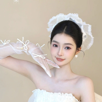 Íj alakú hosszú esküvői kesztyűk hálós anyagból, nők számára, díszítő kiegészítő, 2025 nyara, iroda hölgy-stílus