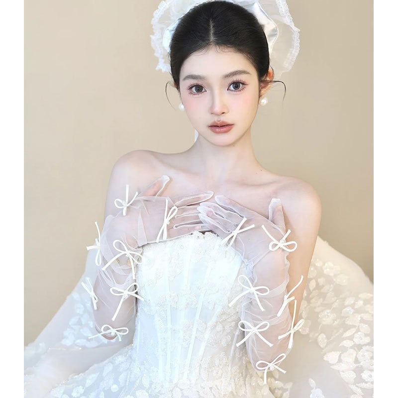 Íj alakú hosszú esküvői kesztyűk hálós anyagból, nők számára, díszítő kiegészítő, 2025 nyara, iroda hölgy-stílus