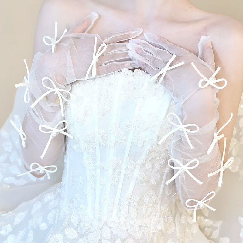 Íj alakú hosszú esküvői kesztyűk hálós anyagból, nők számára, díszítő kiegészítő, 2025 nyara, iroda hölgy-stílus