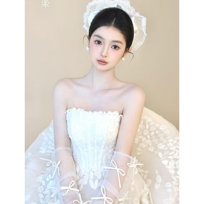 Íj alakú hosszú esküvői kesztyűk hálós anyagból, nők számára, díszítő kiegészítő, 2025 nyara, iroda hölgy-stílus