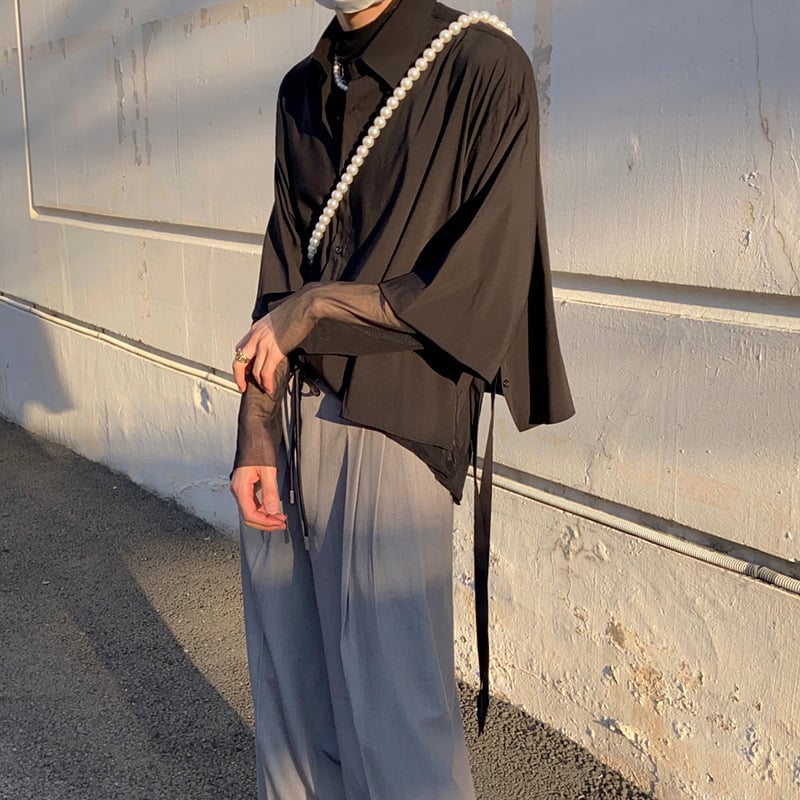 Vīriešu elpojošs saules aizsardzības T-krekls ar garām piedurknēm un augstu apkakli, režģīgā auduma (ice silk; modal fiber; elpojošs; augsts apkaklis; vidēja garuma)