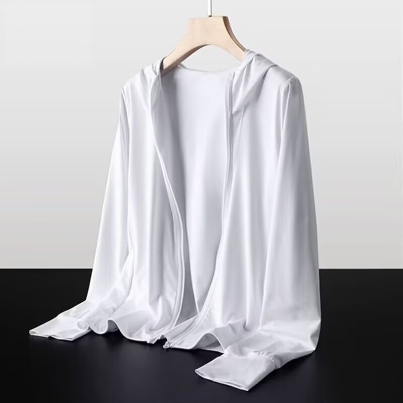 Ανδρικό UV-προστατευτικό αθλητικό πουκάμισο με κουκούλα, διαπνέον, μακρύς μανίκι, φερμουάρ, πλαϊνές τσέπες, χαλαρή γραμμή, πολυεστερικό μίγμα