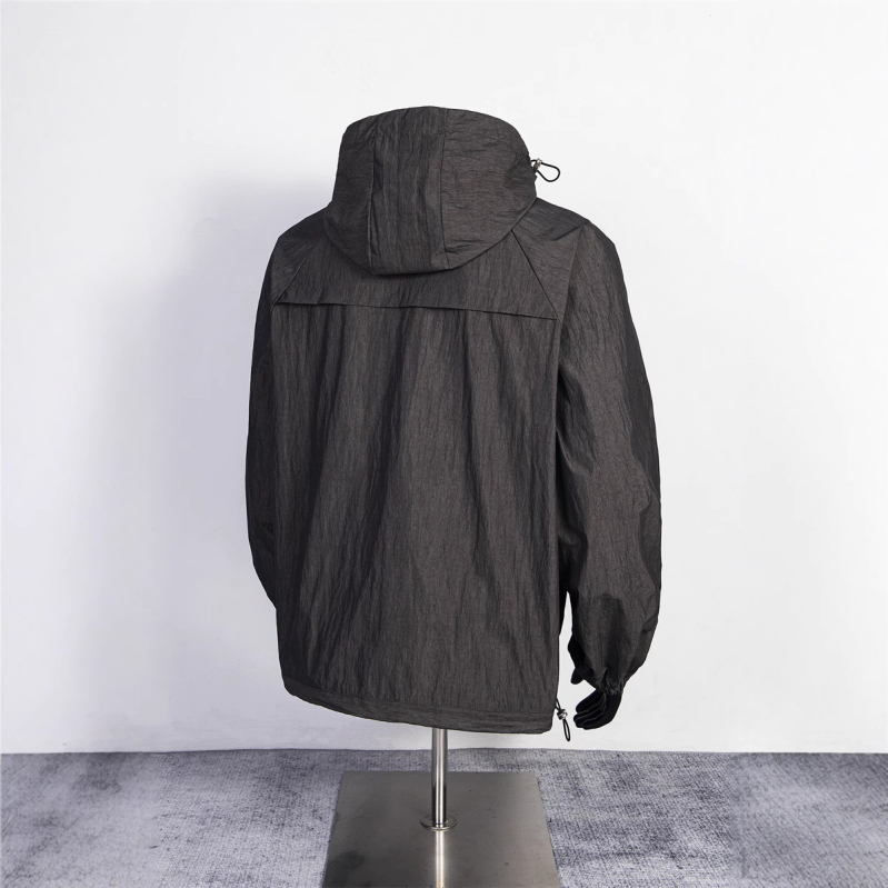 Αντιανεμικό μπουφάν με κουκούλα, χαλαρή εφαρμογή, 100% πολυεστέρας, ιαπωνικό ρετρό στυλ