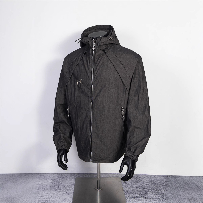 Αντιανεμικό μπουφάν με κουκούλα, χαλαρή εφαρμογή, 100% πολυεστέρας, ιαπωνικό ρετρό στυλ