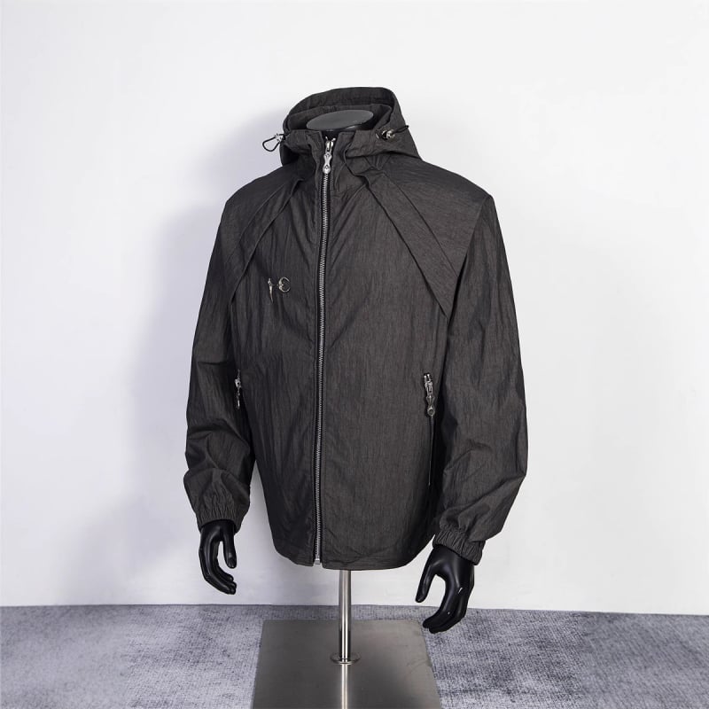 Αντιανεμικό μπουφάν με κουκούλα, χαλαρή εφαρμογή, 100% πολυεστέρας, ιαπωνικό ρετρό στυλ