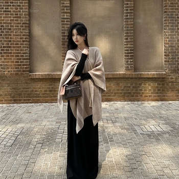 Ženski šal od najlona, warp-knit pletenje s motivom boja, srednja duljina, zadržava toplinu, Zima 2025