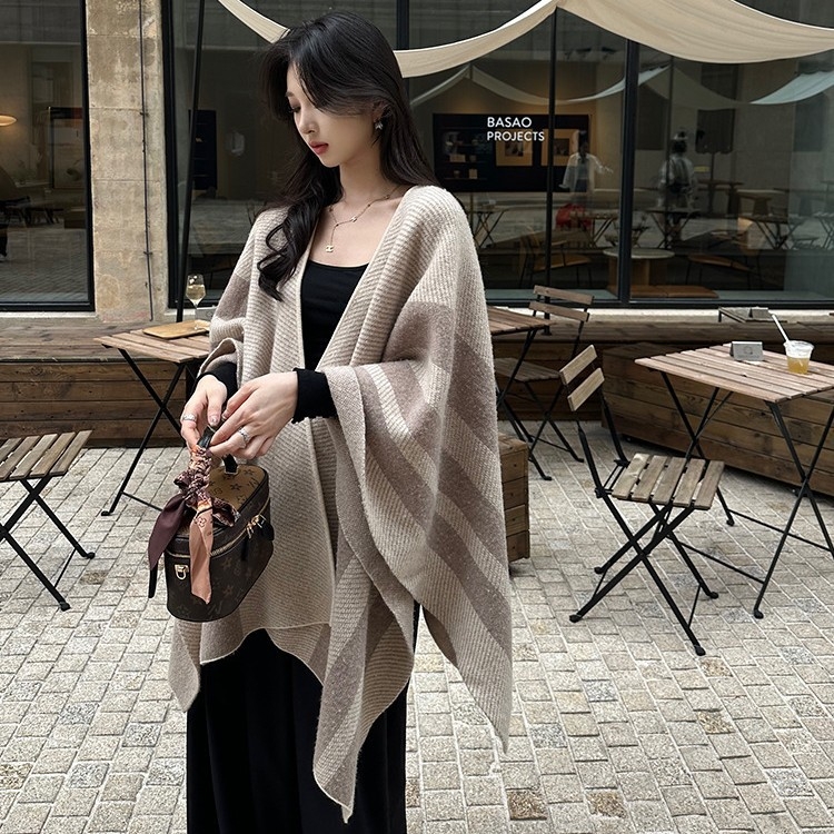 Ženski šal od najlona, warp-knit pletenje s motivom boja, srednja duljina, zadržava toplinu, Zima 2025