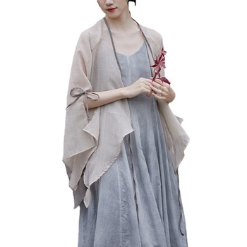 Ζακέτα προστασίας από τον ήλιο με ακανόνιστο κόψιμο και δέσιμο με κορδόνι σε κεκλιμένη πλάκα, πολυεστέρας ≥95%, UPF30+, μανίκι σε σχήμα φύλλου λωτού, μεσαίο μήκος 65–80 cm