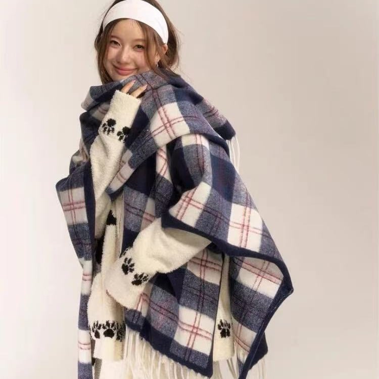 Pleteni šal kariranog uzorka – održava toplinu, zima, poliester, opća duljina