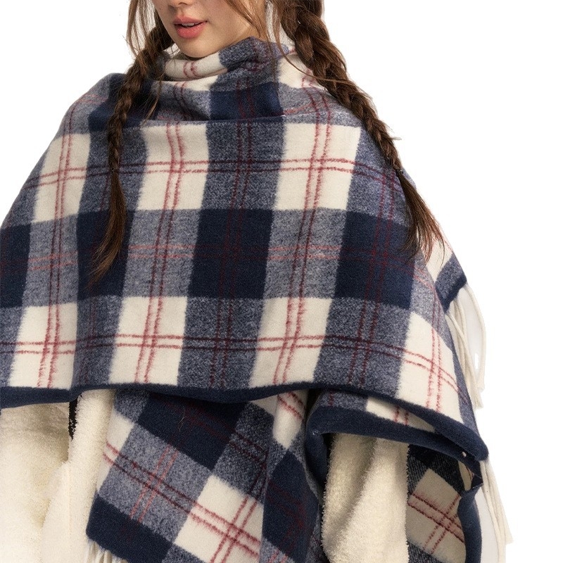 Pleteni šal kariranog uzorka – održava toplinu, zima, poliester, opća duljina