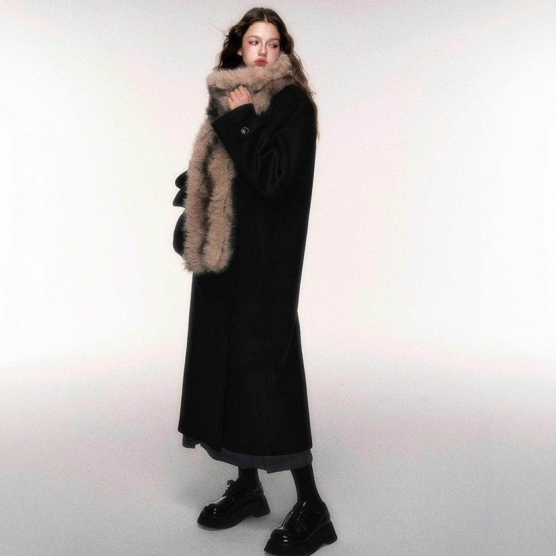 Fular din pluș dublu față, gros pentru iarnă, poliester, lungime extinsă, stil simplu