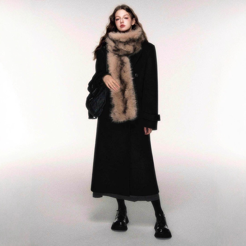 Fular din pluș dublu față, gros pentru iarnă, poliester, lungime extinsă, stil simplu