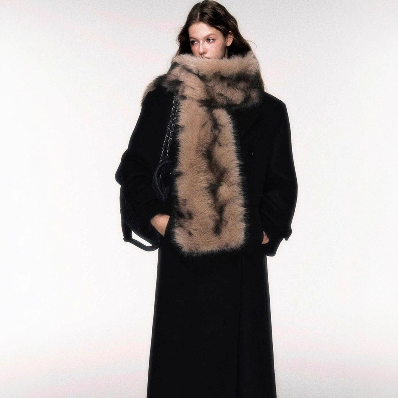 Fular din pluș dublu față, gros pentru iarnă, poliester, lungime extinsă, stil simplu