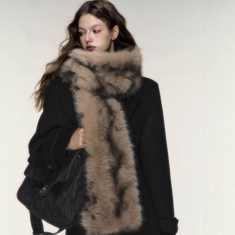 Fular din pluș dublu față, gros pentru iarnă, poliester, lungime extinsă, stil simplu