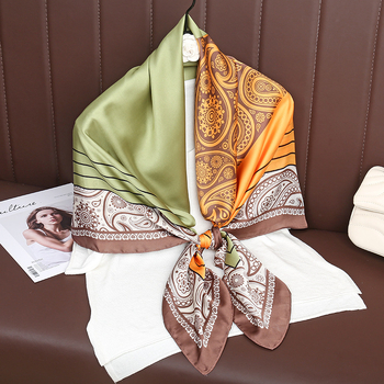 Șal pătrat în stil coreean din mătase artificială, țesătură simplă, imprimare, protecție solară și împotriva prafului, pentru toate sezoanele