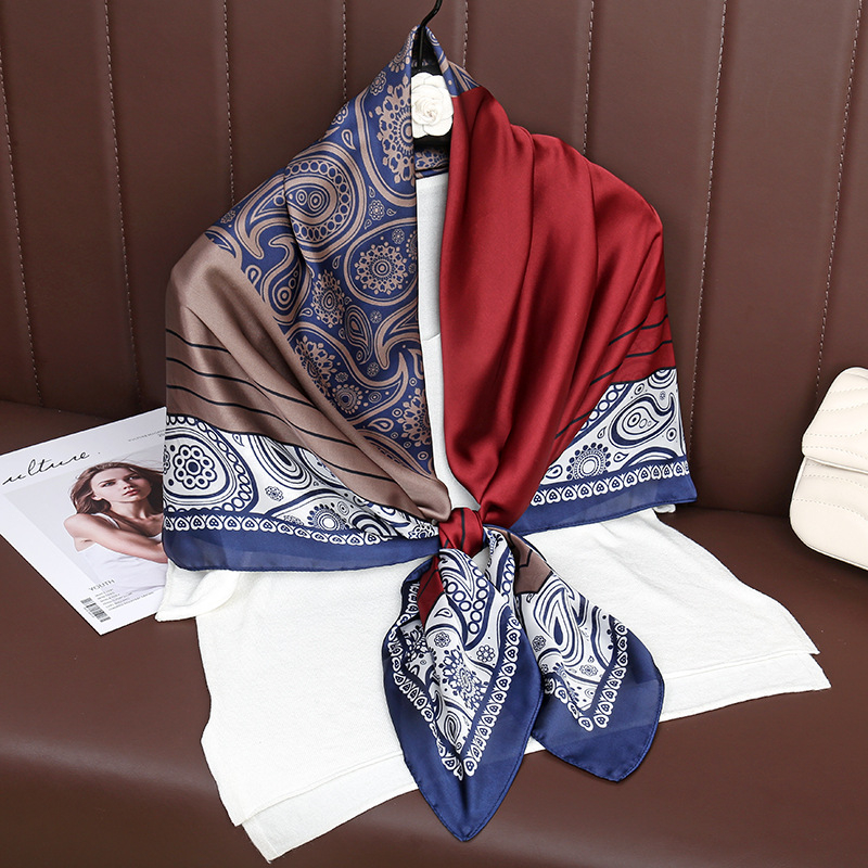 Șal pătrat în stil coreean din mătase artificială, țesătură simplă, imprimare, protecție solară și împotriva prafului, pentru toate sezoanele