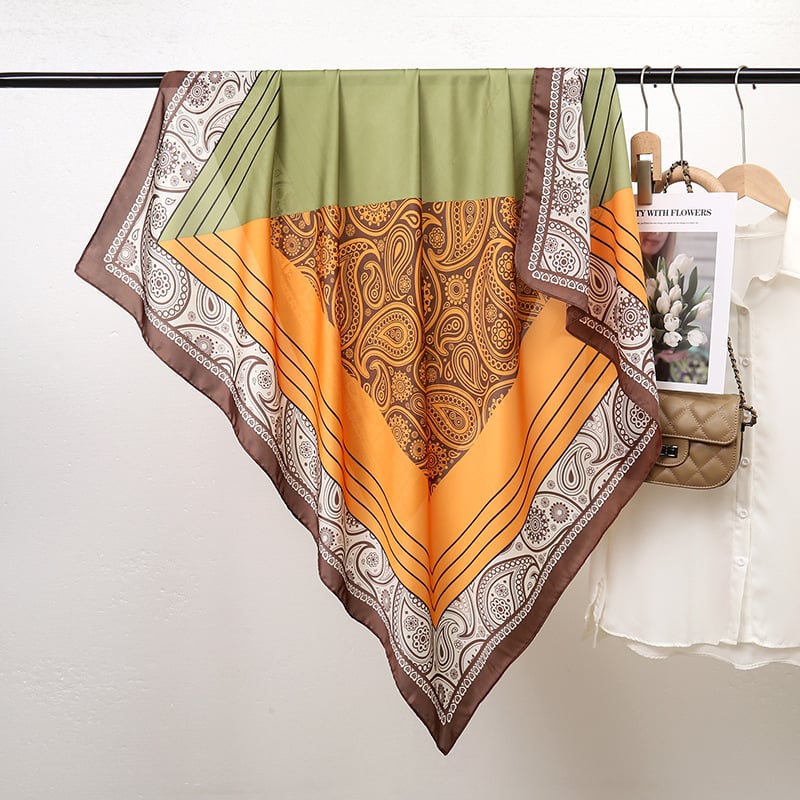 Șal pătrat în stil coreean din mătase artificială, țesătură simplă, imprimare, protecție solară și împotriva prafului, pentru toate sezoanele