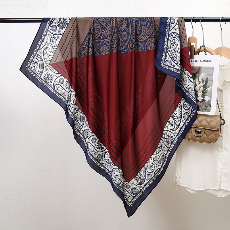 Șal pătrat în stil coreean din mătase artificială, țesătură simplă, imprimare, protecție solară și împotriva prafului, pentru toate sezoanele