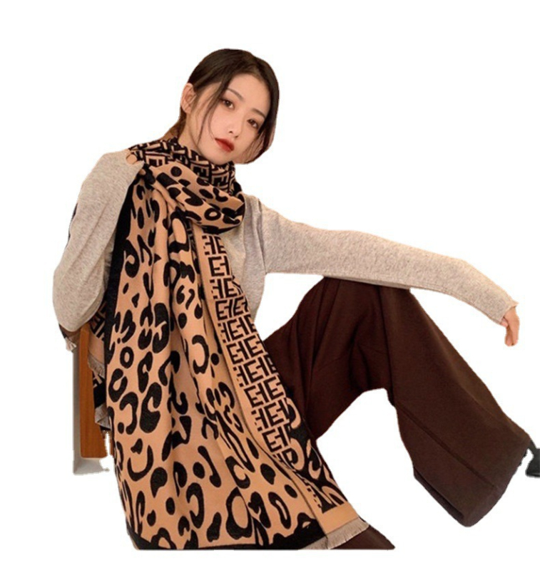 Ženski šal s leopard uzorkom, imitacija kašmira, zima, srednja duljina, warp knitting tkanje, jesensko-zimska 2022 kolekcija