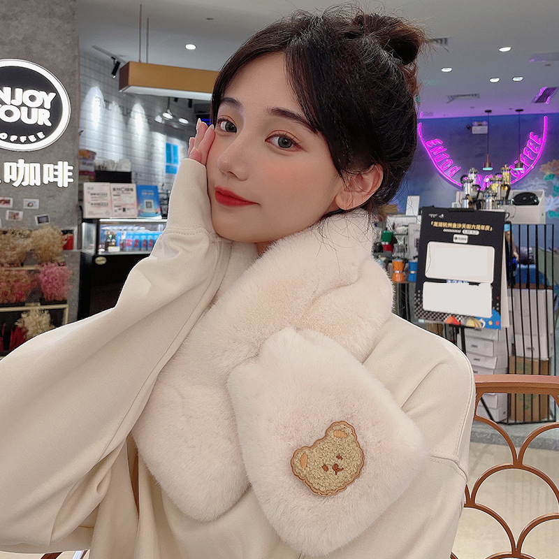 Шал от изкуствена зайче козина, с дизайн плюшено мече, топъл за зимата