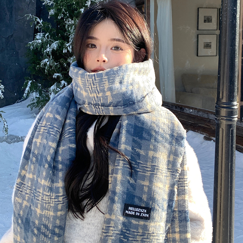 Șal tricotat din acril cu imitatie de cașmir – încălzitor de iarnă, stil proaspăt și dulce, conținut 81–95% acril