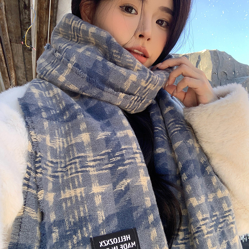 Șal tricotat din acril cu imitatie de cașmir – încălzitor de iarnă, stil proaspăt și dulce, conținut 81–95% acril