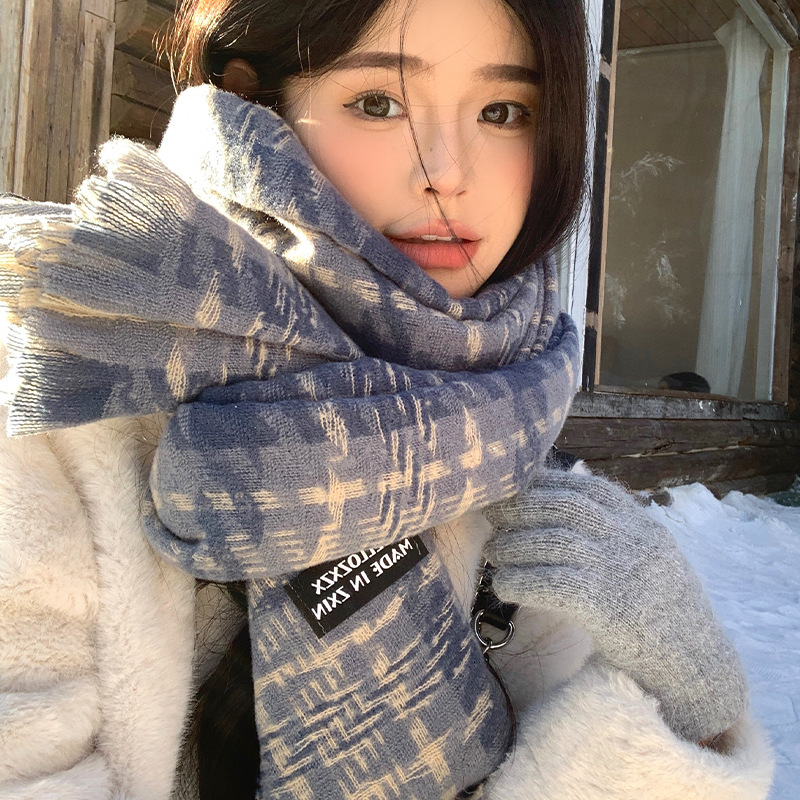 Șal tricotat din acril cu imitatie de cașmir – încălzitor de iarnă, stil proaspăt și dulce, conținut 81–95% acril