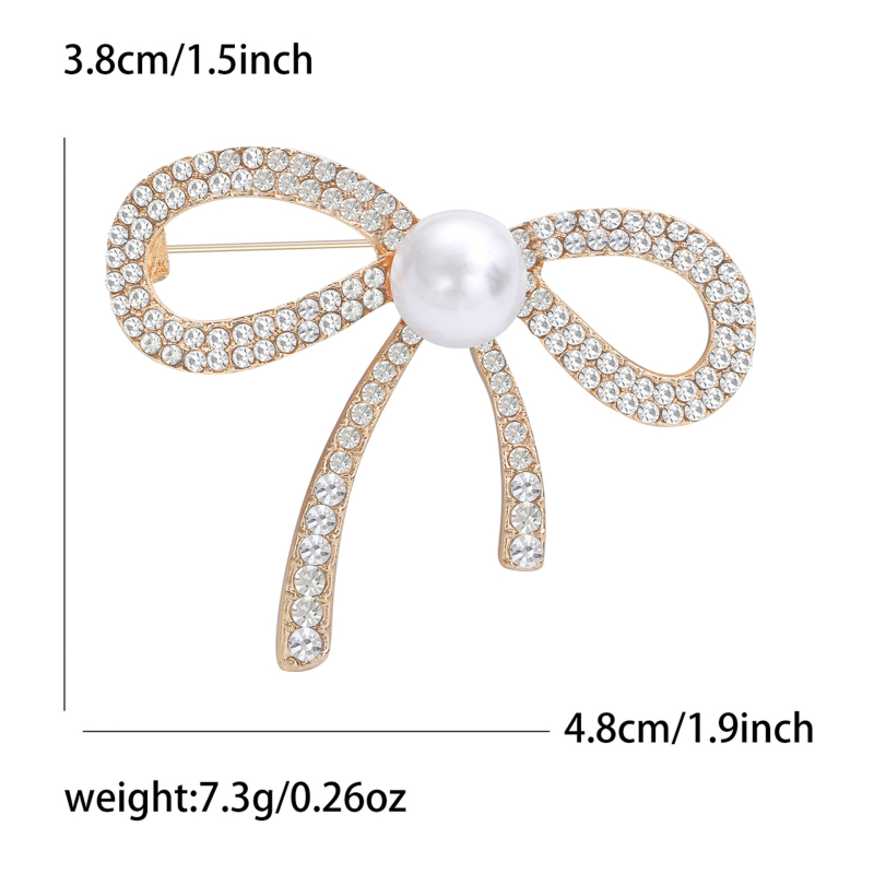 Broš za žene - korejskog stila, cvjetna mašna sa legiranim materijalom, rhinestones i perlama, MM-BR-0126, Glow Rhinestone Pearl serija