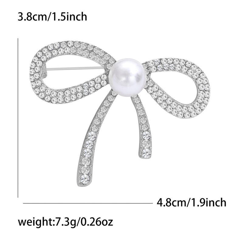 Broš za žene - korejskog stila, cvjetna mašna sa legiranim materijalom, rhinestones i perlama, MM-BR-0126, Glow Rhinestone Pearl serija