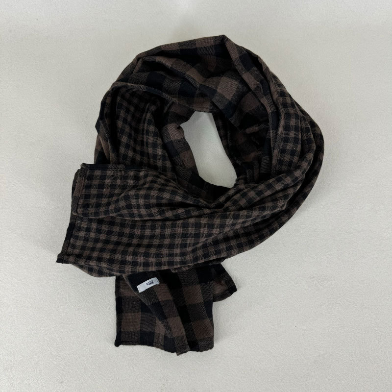 Šal od pamuka i lana, dvostrano karirano, korejski stil vintage književni dizajn, dugi dekorativni šal, warp tkanje