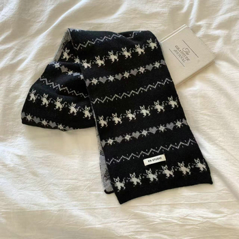 Șal jacquard cu motivație pisică – warp knitting, cașmir artificial (acril), poliester, încălzește iarna