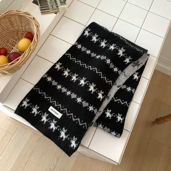 Șal jacquard cu motivație pisică – warp knitting, cașmir artificial (acril), poliester, încălzește iarna