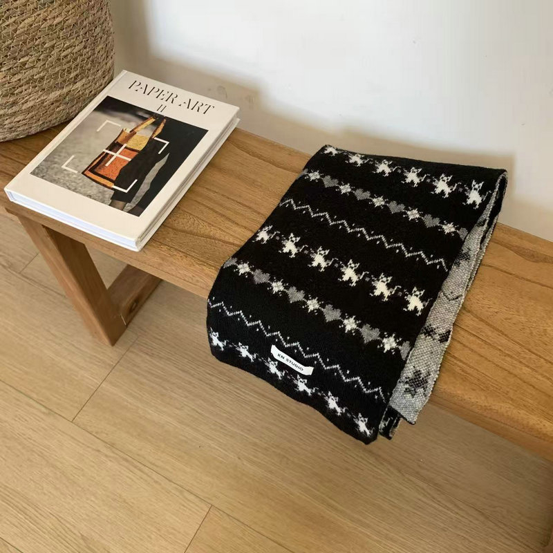 Șal jacquard cu motivație pisică – warp knitting, cașmir artificial (acril), poliester, încălzește iarna