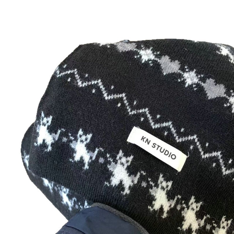 Șal jacquard cu motivație pisică – warp knitting, cașmir artificial (acril), poliester, încălzește iarna