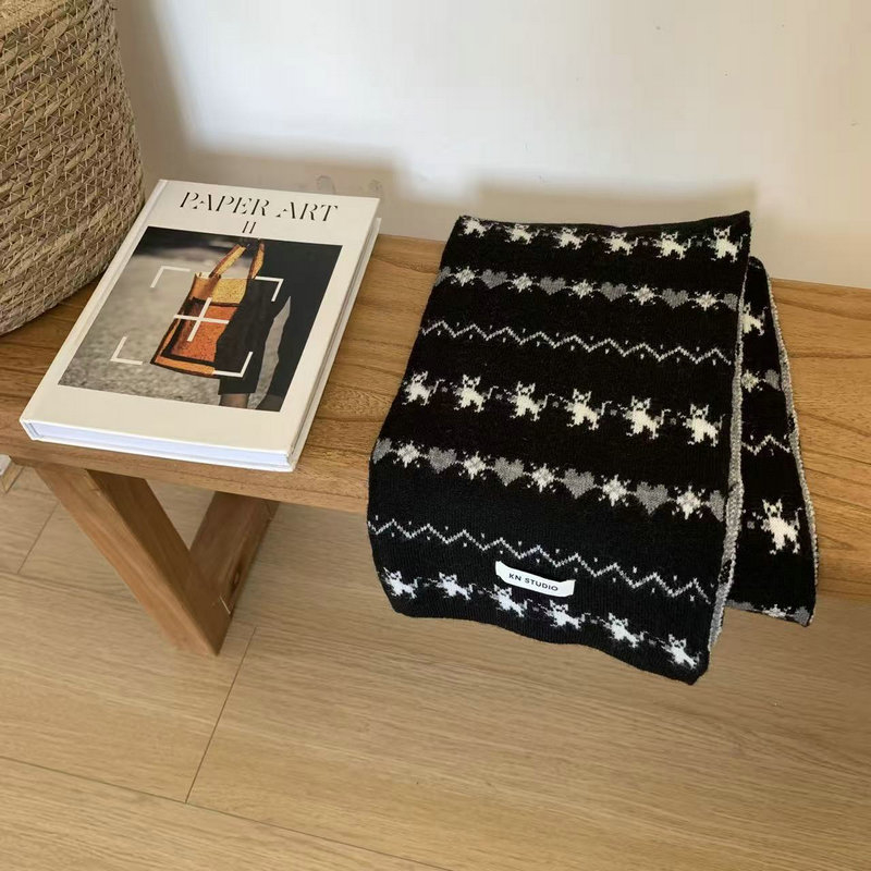 Șal jacquard cu motivație pisică – warp knitting, cașmir artificial (acril), poliester, încălzește iarna