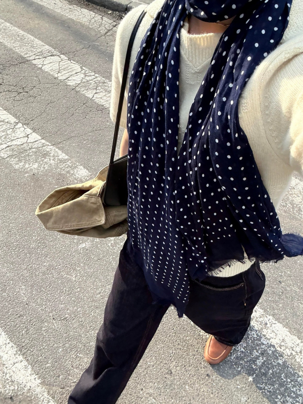 Šal od pamuka i lana s točkastim uzorkom, korejski stil, ravno tkanje, održava toplinu za jesenske dane