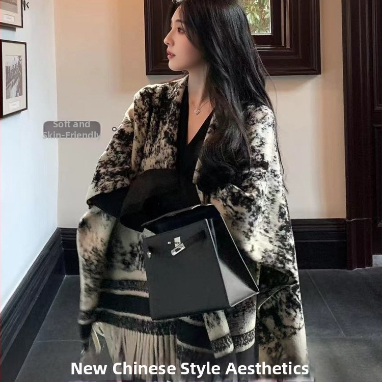 Női sál külső ruházat — selyem virág mintával, raktáron, 2025 téli kiadás, feldolgozás nélkül, tavaszra is alkalmas