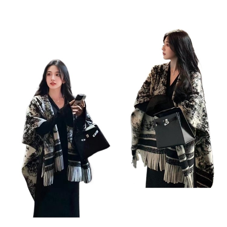 Női sál külső ruházat — selyem virág mintával, raktáron, 2025 téli kiadás, feldolgozás nélkül, tavaszra is alkalmas