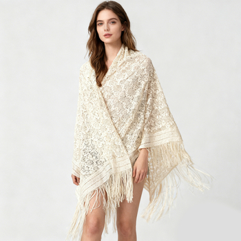 Șal cu glugă din dantelă perforată (Poliester; warp knitting; jacquard; decorativ; sezon: vară/primăvară/toamnă)