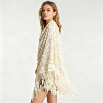 Șal cu glugă din dantelă perforată (Poliester; warp knitting; jacquard; decorativ; sezon: vară/primăvară/toamnă)