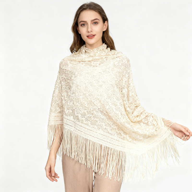 Șal cu glugă din dantelă perforată (Poliester; warp knitting; jacquard; decorativ; sezon: vară/primăvară/toamnă)