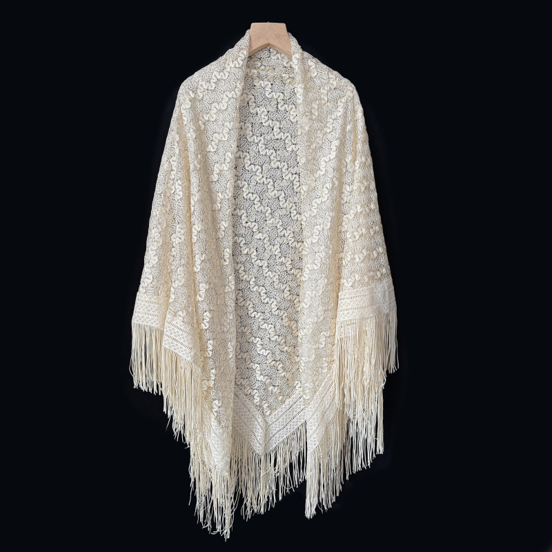 Șal cu glugă din dantelă perforată (Poliester; warp knitting; jacquard; decorativ; sezon: vară/primăvară/toamnă)