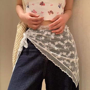 Set de îmbrăcăminte: eșarfă triunghiulară din dantelă, bandă pentru cap cu curea și fustă slim (Material: Dantelă; Sezoane: Primăvară, Vară; Lansare: Toamna 2024)